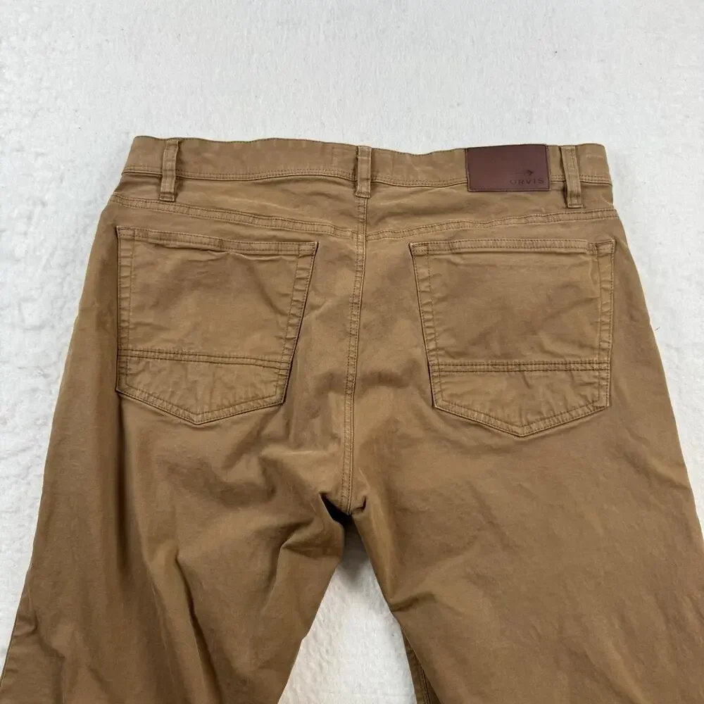 Orvis Jeans Mens Size 38x30 Brown Five Pocket Straight Leg Stretch Denim Casual